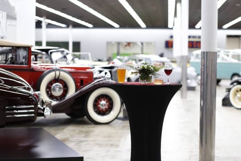 cocktail table less close on show floor with drinks